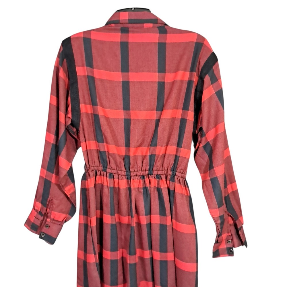 Shapely Dress Co Red Black Plaid Button Down Shirt Dress Sz 10 Midi 80s Country - Picture 6 of 13